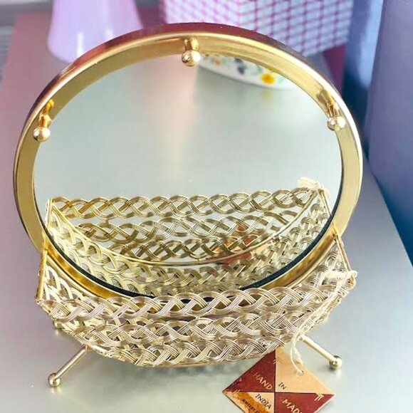 Vintage Brass Mirror Jewelry Stand, Vanity Accessory - Picture 1 of 11